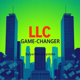 A flat cover design featuring a realistic cityscape with towering skyscrapers that symbolize business success and growth