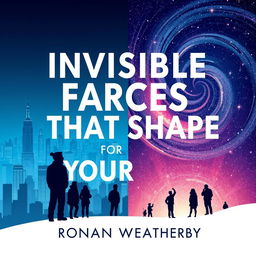 A flat book cover design titled 'Invisible Forces That Shape Your Future' by Ronan Weatherby