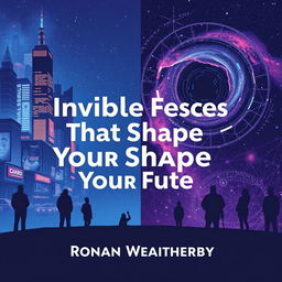 A flat book cover design titled 'Invisible Forces That Shape Your Future' by Ronan Weatherby