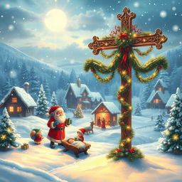 A magical Christmas scene featuring a snowy landscape filled with joy and warmth