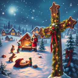 A magical Christmas scene featuring a snowy landscape filled with joy and warmth