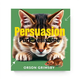 A flat book cover design titled 'Persuasion Purr-sistence' in large, bold typography at the center