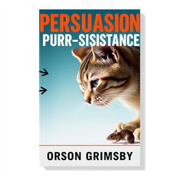 A flat book cover design featuring a large, bold title 'Persuasion Purr-sistence' at the top