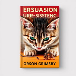 A flat book cover design featuring a large, bold title 'Persuasion Purr-sistence' at the top