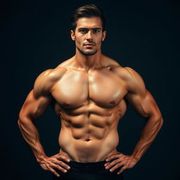 A handsome, strong man without a shirt, highlighting his muscular physique and athletic build