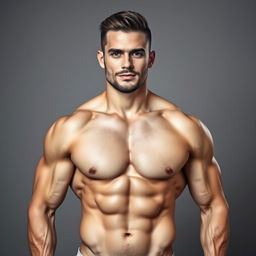 A handsome, strong man without a shirt, highlighting his muscular physique and athletic build