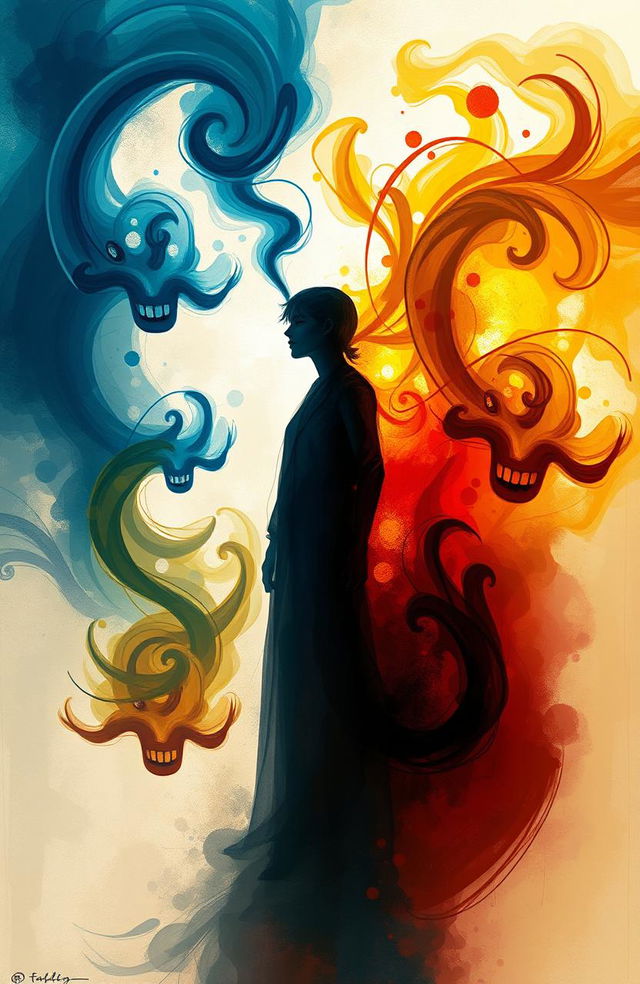 A digital painting that captures the abstract inner feelings of a person depicted through shadow art