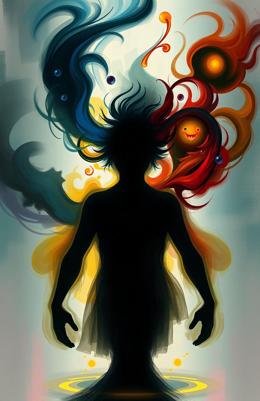 A digital painting that captures the abstract inner feelings of a person depicted through shadow art