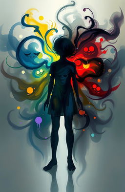A digital painting that captures the abstract inner feelings of a person depicted through shadow art
