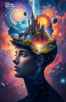 A stunning digital painting that visually illustrates a person with an open mind, showcasing an expansive and intricate world inside