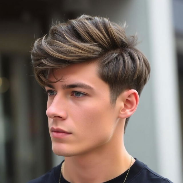 A stylish male hairstyle showcasing a modern, trendy look