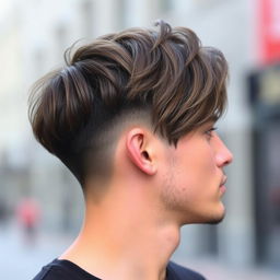 A stylish male hairstyle showcasing a modern, trendy look