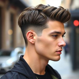 A stylish male hairstyle showcasing a modern, trendy look