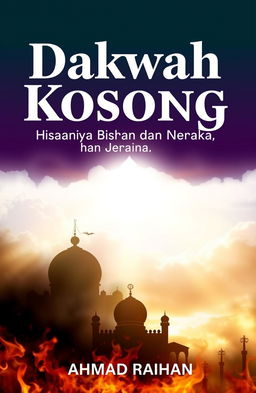 An A4 book cover design featuring the title "Dakwah Kosong: Ketika Mimbar Hanya Bicara Surga dan Neraka" prominently displayed at the top in bold, eye-catching typography