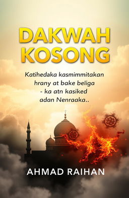 An A4 book cover design featuring the title "Dakwah Kosong: Ketika Mimbar Hanya Bicara Surga dan Neraka" prominently displayed at the top in bold, eye-catching typography