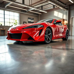 A stunning showcase of a Toyota Celica, emphasizing its sleek design and sporty features, highlighted under bright showroom lights