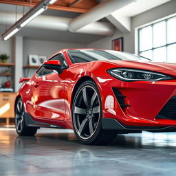 A stunning showcase of a Toyota Celica, emphasizing its sleek design and sporty features, highlighted under bright showroom lights