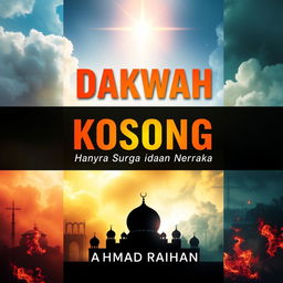 An A4 book cover design showcasing the title "Dakwah Kosong: Ketika Mimbar Hanya Bicara Surga dan Neraka" in striking, large typography at the top