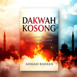 An A4 book cover design showcasing the title "Dakwah Kosong: Ketika Mimbar Hanya Bicara Surga dan Neraka" in striking, large typography at the top