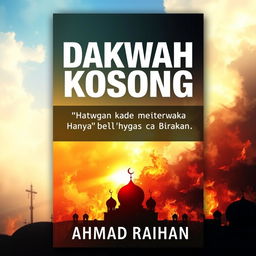 An A4 book cover design showcasing the title "Dakwah Kosong: Ketika Mimbar Hanya Bicara Surga dan Neraka" in striking, large typography at the top