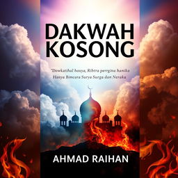 An A4 book cover design showcasing the title "Dakwah Kosong: Ketika Mimbar Hanya Bicara Surga dan Neraka" in striking, large typography at the top