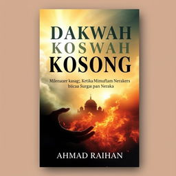 An A4 book cover design featuring the title "DAKWAH KOSONG: KETIKA MIMBAR HANYA BICARA SURGA DAN NERAKA" prominently at the top in large, bold sans-serif typography to capture attention