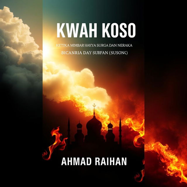 An A4 book cover design featuring the title "DAKWAH KOSONG: KETIKA MIMBAR HANYA BICARA SURGA DAN NERAKA" prominently at the top in large, bold sans-serif typography to capture attention