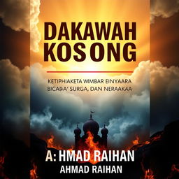 An A4 book cover design featuring the title "DAKWAH KOSONG: KETIKA MIMBAR HANYA BICARA SURGA DAN NERAKA" prominently at the top in large, bold sans-serif typography to capture attention