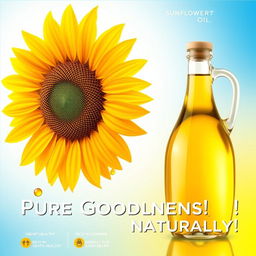 A captivating advertisement poster for sunflower oil emphasizing its natural purity and health benefits