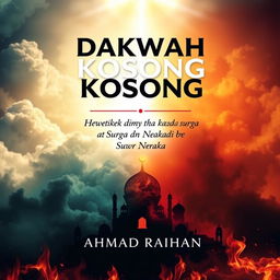 An A4 book cover design showcasing the title "Dakwah Kosong: Ketika Mimbar Hanya Bicara Surga dan Neraka" prominently at the top in bold, dynamic typography