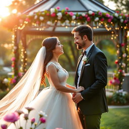 A beautiful pre-wedding photoshoot set in a lush green park during golden hour