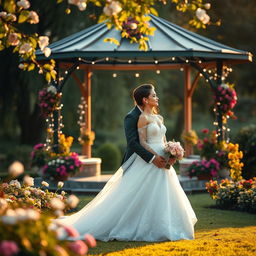 A beautiful pre-wedding photoshoot set in a lush green park during golden hour