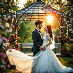 A beautiful pre-wedding photoshoot set in a lush green park during golden hour