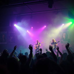 A digital artwork inspired by the iconic band Alice in Chains, featuring an atmospheric and moody underground concert scene