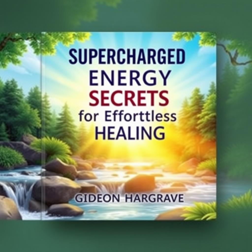 A stunning book cover design featuring the title in bold, large font: 'Supercharged Energy Secrets for Effortless Healing' centered at the top, and author text in smaller font: 'Gideon Hargrave' positioned at the bottom