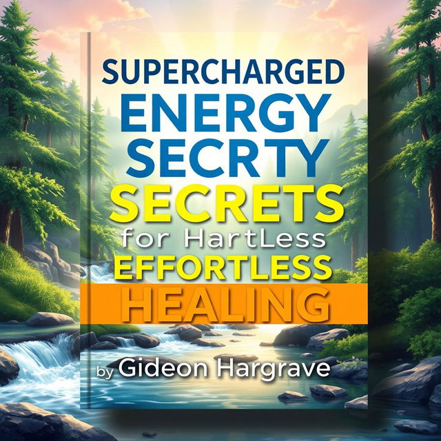 A stunning book cover design featuring the title in bold, large font: 'Supercharged Energy Secrets for Effortless Healing' centered at the top, and author text in smaller font: 'Gideon Hargrave' positioned at the bottom