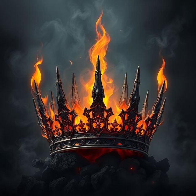 An exquisite crown of ashes and flames, artfully designed to embody the essence of fire and smoldering embers