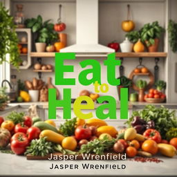 A realistic and vibrant kitchen scene, filled with an abundance of fresh fruits, vegetables, herbs, and spices creating a lively atmosphere