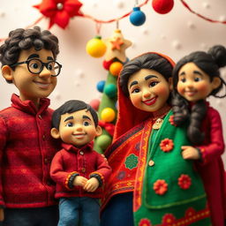 A vibrant scene of a Nepali family celebrating Christmas, composed of felt characters