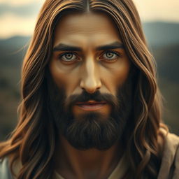 A serene and dignified portrait representing the face of Jesus Christ, with compassionate eyes that reflect love and understanding