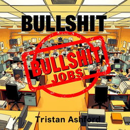 A realistic office setting featuring cluttered desks and confused employees in a dynamic and lively composition