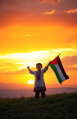 A stunning Palestinian sky at sunset, featuring a vibrant orange cover with the sun setting in the background