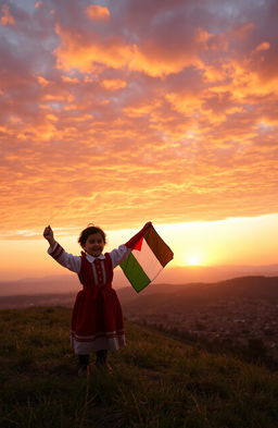 A stunning Palestinian sky at sunset, featuring a vibrant orange cover with the sun setting in the background