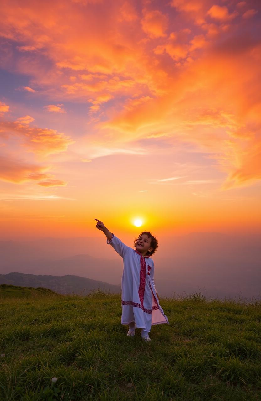 A stunning Palestinian sky at sunset, featuring a vibrant orange cover with the sun setting in the background