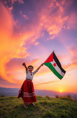 A stunning Palestinian sky at sunset, featuring a vibrant orange cover with the sun setting in the background