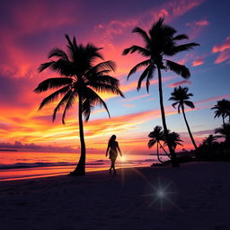 Edit a photo of a stunning sunset over a serene beach, with vibrant orange and purple hues in the sky reflecting on the calm waves