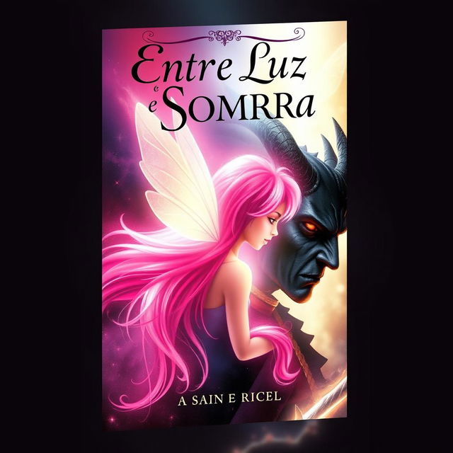 A captivating book cover for a novel titled 'Entre Luz e Sombra'