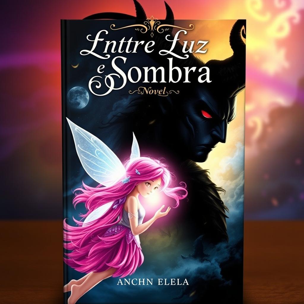 A captivating book cover for a novel titled 'Entre Luz e Sombra'