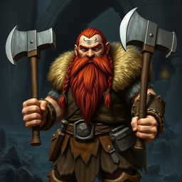 A large, stout dwarf with braided reddish hair and a long, adorned beard