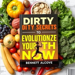 A vibrant, inviting thumbnail for a book titled "Dirty Secrets to Revolutionize Your Health Now" by author Bennett Alcove